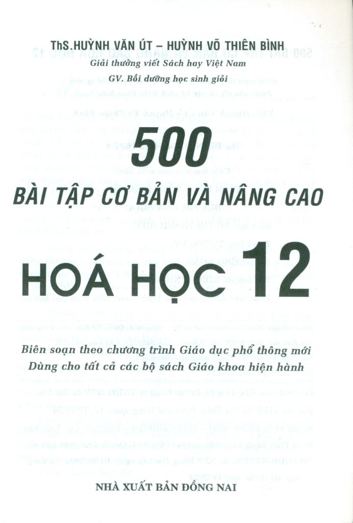 500 BÀI TẬP CƠ BẢN VÀ NÂNG CAO HÓA HỌC LỚP 12 (Biên soạn Theo chương trình GDPT mới - Dùng chung cho các bộ SGK hiện hành)